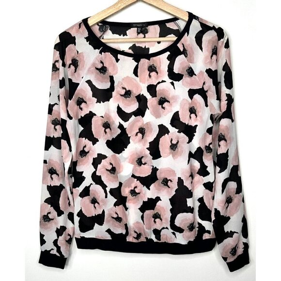 Dynamite Pullover Blouse Pink Black Floral Women Size XS Sheer Long Sleeve - Picture 1 of 11